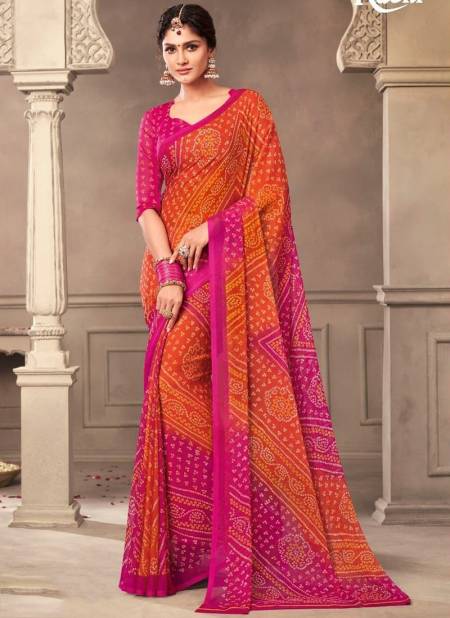 Orange And Pink Colour Ruchi Kesariya Chiffon 65th Edition Daily Wear Chiffon Saree Collection 12002 C